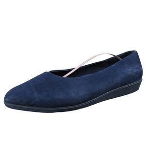 Preview Collection Women 10 Navy Blue Leather Flats Comfort Slip On Shoes